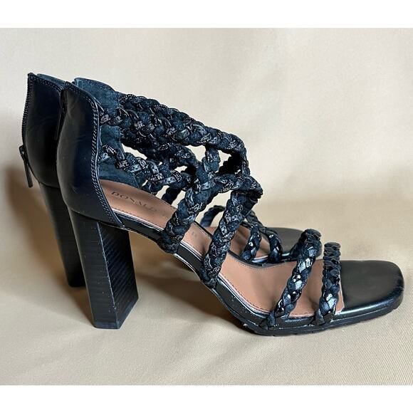 Donald J. Pliner Seska Black Braided Block Heel Strappy Sandal 8 - Picture 1 of 8